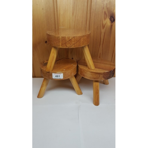 481 - WOODEN Miniature STOOLS  (3)