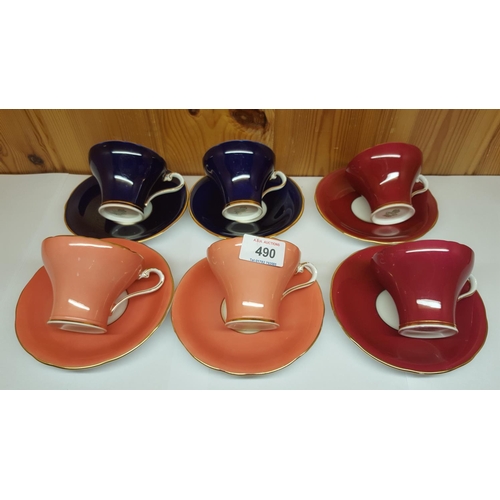 490 - AYNSLEY CUPS & SAUCERS (6) IN THE 