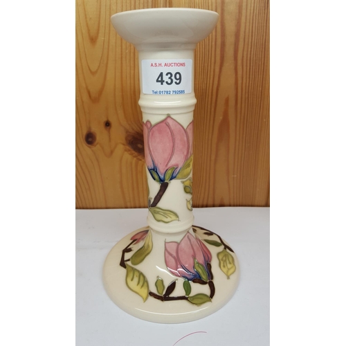 439 - MOORCROFT Tall CANDLESTICK IN THE MAGNOLIA DESIGN