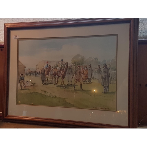 481 - FRAMED And GLAZED RACEHORSE PRINT Signed Douglas West