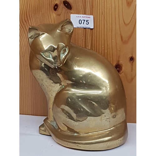 75 - BRASS 19cm MODEL OF A SEATED CAT