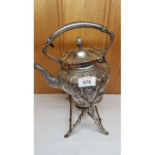 76 - SILVER PLATED VICTORIAN KETTLE With STAND & SPIRIT BURNER (James Deakin & Sons Sheffield)