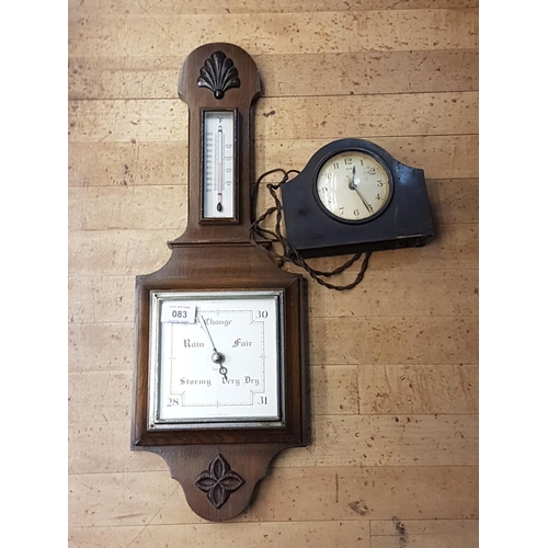 83 - SMITHS OAK BAROMETER Plus A BAKELITE CLOCK