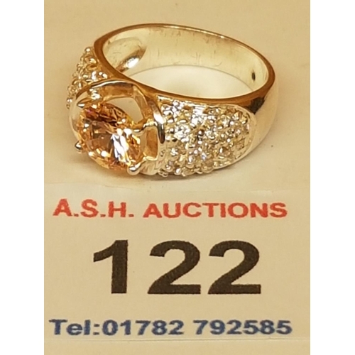 122 - SILVER (Hallmarked) RING Set With WHITE And CHAMPAGNE CUBIC ZIRCONIA STONES