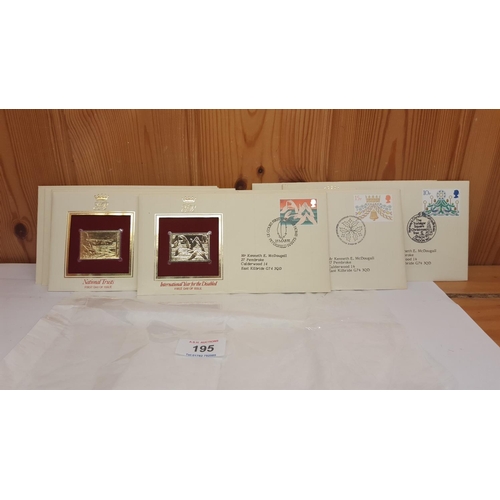 195 - FIRST DAY COVERS (10) With GOLD REPLICA STAMPS INSERTED