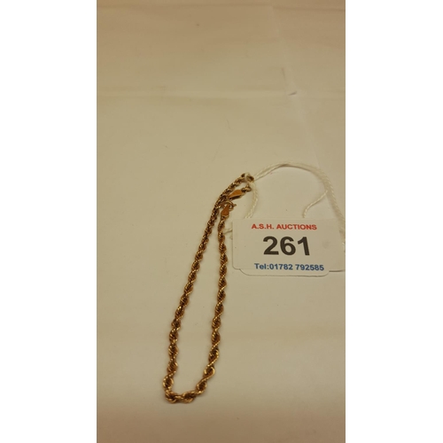 261 - 9ct  (Hallmarked) GOLD ROPE BRACELET