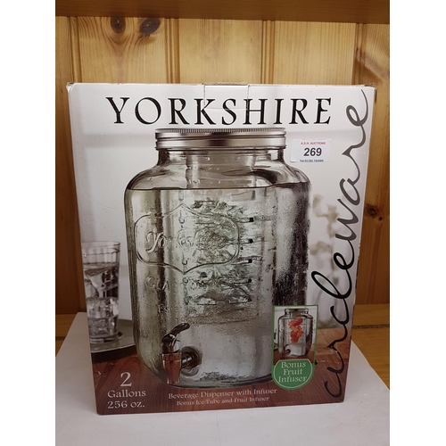 269 - GLASS Large 2 Gallon DRINKS DISPENSER  With INFUSER From The YORKSHIRE COLLECTION   (Original Box An... 