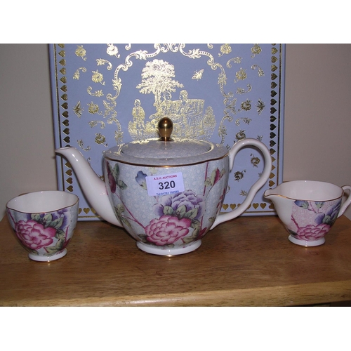 320 - WEDGWOOD CHINA TEAPOT, CREAM & SUGAR IN THE 