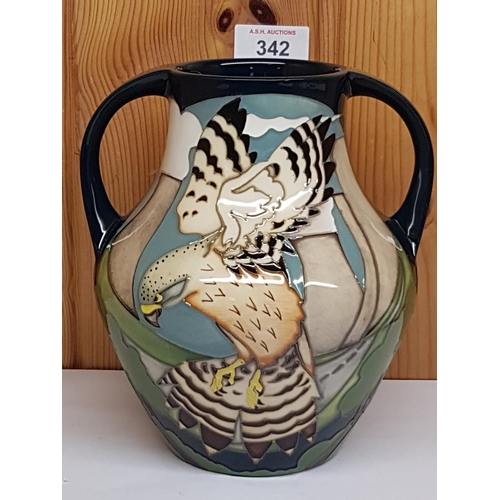 342 - MOORCROFT TWIN HANDLED KESTREL VASE (Trial Piece Dated 24/08/17)