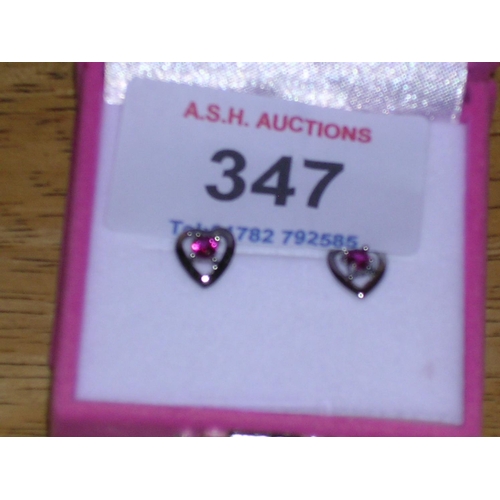 347 - SILVER PAIR OF HEART SHAPED EARRINGS (Boxed)