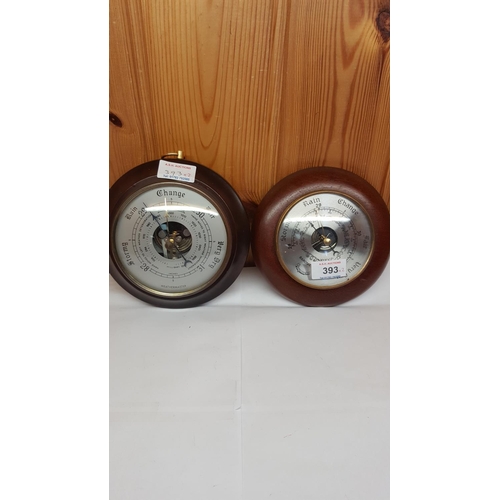 393 - OAK SURROUND BAROMETERS (2)