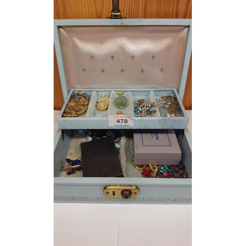 478 - JEWELLERY BOX & CONTENTS