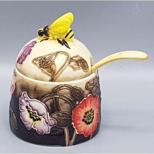 130F - OLD TUPTON WARE 8cm TUBELINED HONEY POT And SPOON (1364) IN THE  POPPY FIELDS DESIGN