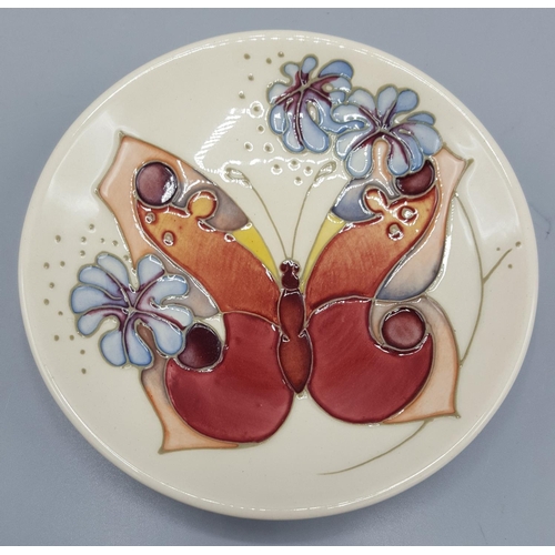 266 - MOORCROFT COASTER IN THE BUTTERFLY DESIGN By Designer Rachel Bishop