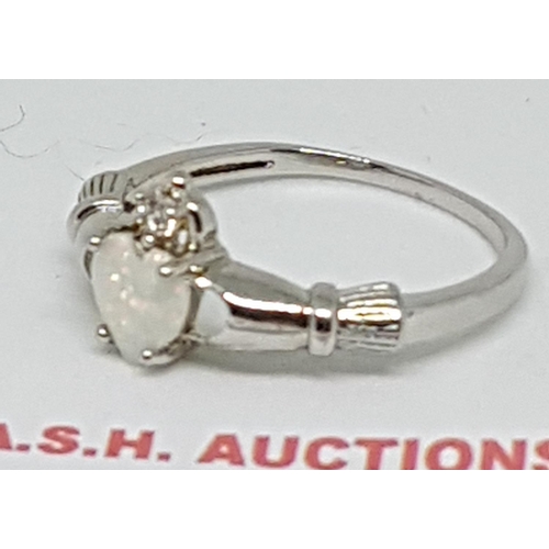 55A - SILVER (925) HEART SHAPED STONE SET LADIES RING  (Size P/Q) (With Gift/Presentation Box)