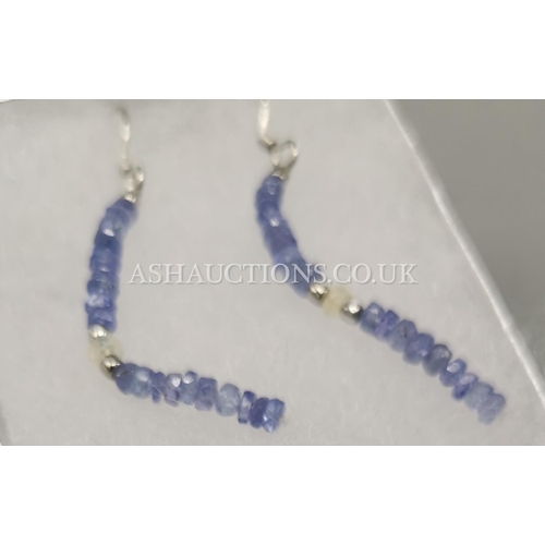 23 - PRESENTED AS A PAIR OF SILVER TANZANITE And OPAL DROP EARRINGS (Boxed)