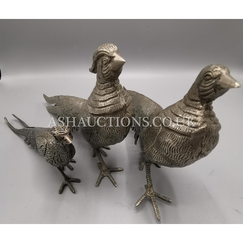 248 - WHITE METAL PHEASANTS (3)