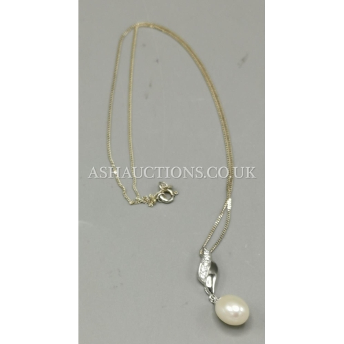 262 - PRESENTED AS A SILVER (Hallmarked) CHAIN WITH PEARL DROP