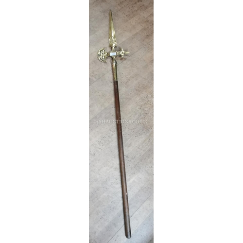 280 - WOODEN & BRASS ORNAMENTAL SPEAR (Please Note This Lot Will NOT Be POSTED!!! ,Pick Up ONLY !!!!!)