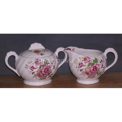 288 - ROYAL STAFFORDSHIRE CHINA CREAM & SUGAR IN CHELSEA ROSE DESIGN BY CLARICE CLIFF