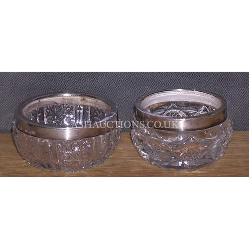 291 - PRESENTED AS TWO SILVER (Hallmarked) RIM GLASS SALTS