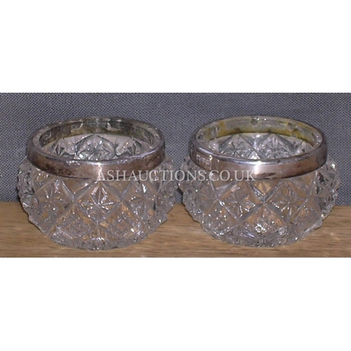 292 - PRESENTED AS TWO SILVER (Hallmarked) RIM GLASS SALTS