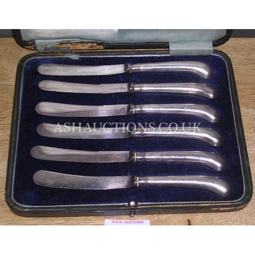 295 - PRESENTED AS A (Boxed Set Of Six) SILVER (Hallmarked) BUTTER KNIVES (6)