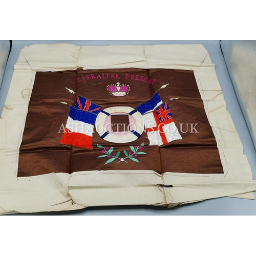 623 - WWI TRENCH ART BANNER PRESENT FROM GIBRALTER