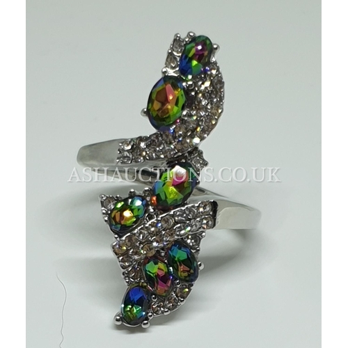 50A - PRESENTED AS A SILVER MULTI COLOURED STONE SET RING (Size Q)