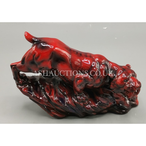 60B - PEGGY DAVIES CERAMICS FLAMBE MODEL OF A SABRE-TOOTH TIGER FROM THE RUBY FUSIONS SERIES  (Rare) (Sign... 