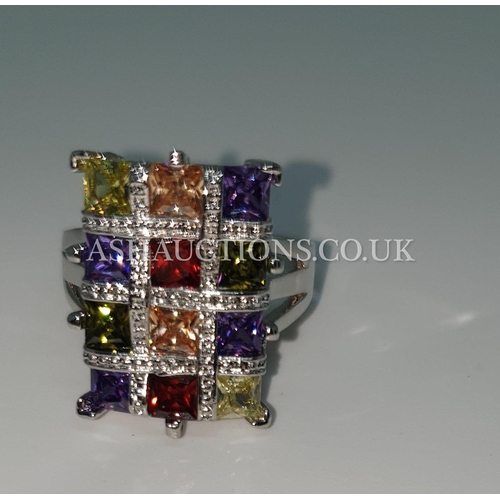 593 - PRESENTED AS A SILVER (925) MULTI STONE SET RING (Size U)