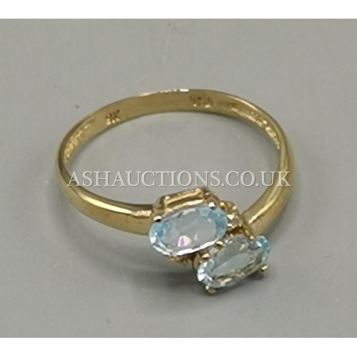 9 - PRESENTED AS A 9ct GOLD TWIN STONE AET SWISS BLUE TOPAZ & DIAMOND RING