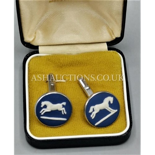 114 - WEDGWOOD DARK BLUE JASPER CUFFLINKS (Original Box)