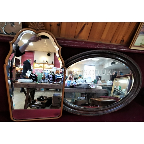 5 - VICTORIAN Large OVAL MIRROR TOGETHER WITH AN ART DECO SATIN WOOD MIRROR.
(Please Note This Lot WILL ... 