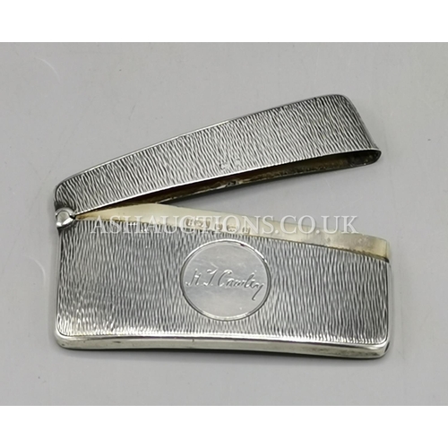 6 - PRESENTED AS A SOLID SILVER CURVED CARD CASE (Hallmarked for Birmingham 1901)(Weight 48 grams)