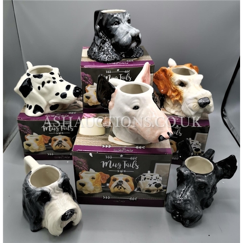 60 - WILLOW HALL (U.S.A.) Large CERAMIC CANINE CHARACTER MUGS (6) COCKER SPANIEL 18.5 cm,BEARDED COLLIE 1... 