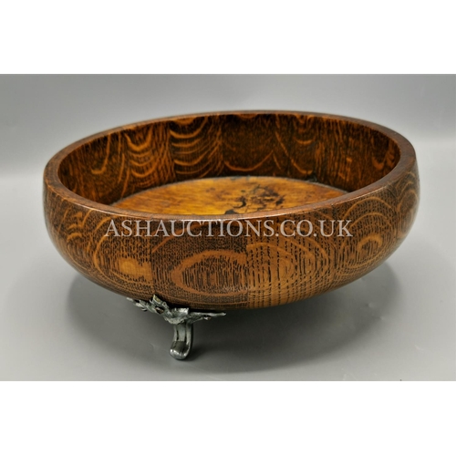 69 - OAK FRUIT BOWL WITH CHROME FEET c1930s