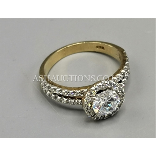 399 - PRESENTED AS A SILVER (Stamped 925) GILT STONE SET RING (Size P)