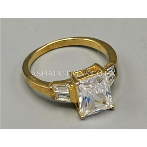 400 - PRESENTED AS A SILVER (Stamped 925) GILT STONE SET RING (Size R)