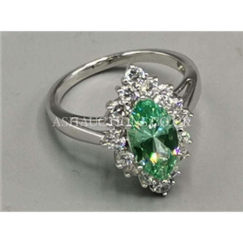 405 - PRESENTED AS A SILVER (Stamped 925) CZ STONE SET RING (Size R)