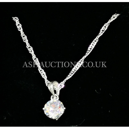 406 - PRESENTED AS A SILVER (Stamped 925) & CZ SOLITAIRE PENDANT On CHAIN (Boxed)