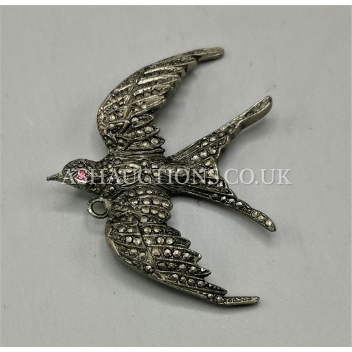 419 - PRESENTED AS SILVER AND MARCASITE BIRD BROOCH c1950s