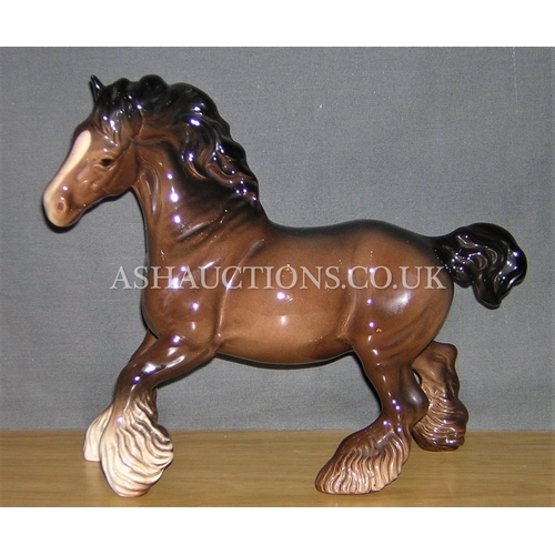 442 - BESWICK Large 22.2cm MODEL OF A CANTERING SHIRE HORSE Model No 975 (Brown Gloss Colourway) 1943/89 D... 