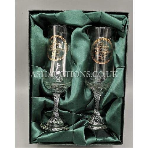 479 - PAIR OF RUBY WEDDING WINE GLASSES (Boxed)