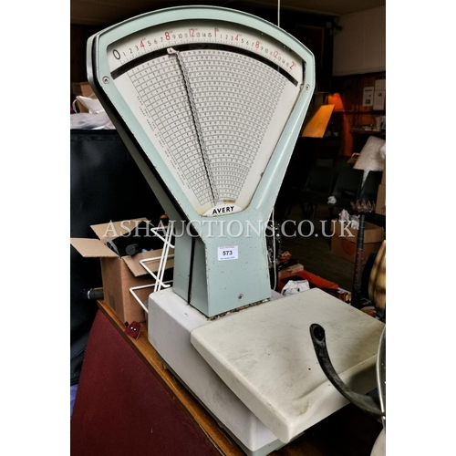 573 - AVERY Large SHOP SCALES (Very Heavy).
(Please Note This Lot WILL NOT BE PACKED OR POSTED...PICK UP O... 