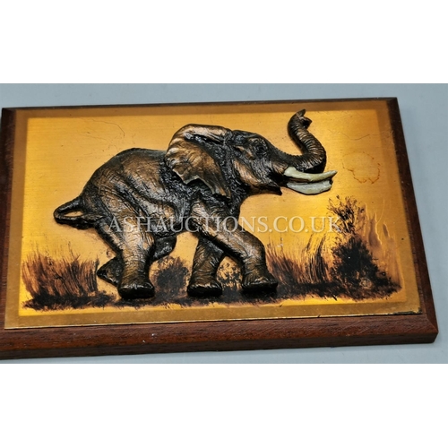 597 - WOOD & COPPER ELEPHANT WALL PLAQUE