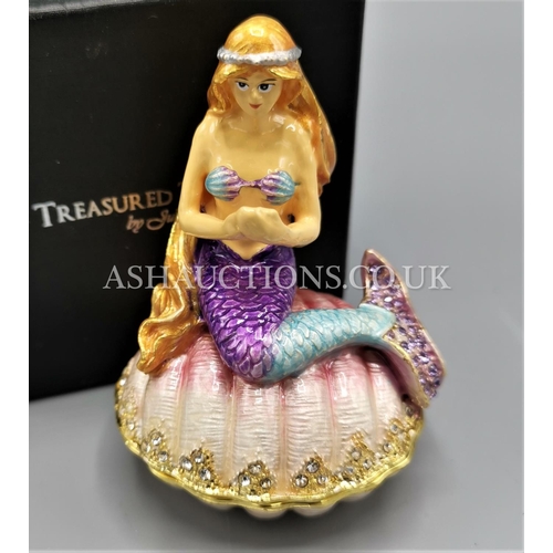 20 - JULIANA DESIGN STUDIO'S ENAMELED METAL HINGED LIDDED TRINKET BOX IN THE FORM OF A MERMAID ON A ROUND... 