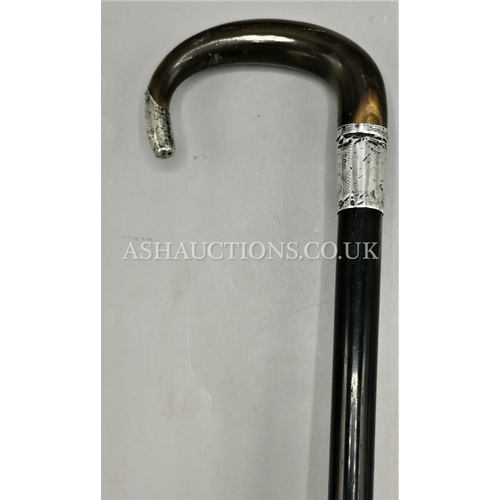 34 - PRESENTED AS SILVER & BONE WALKING STICK (Hallmarked)  (Please Note This Lot WILL NOT BE PACKED OR P... 