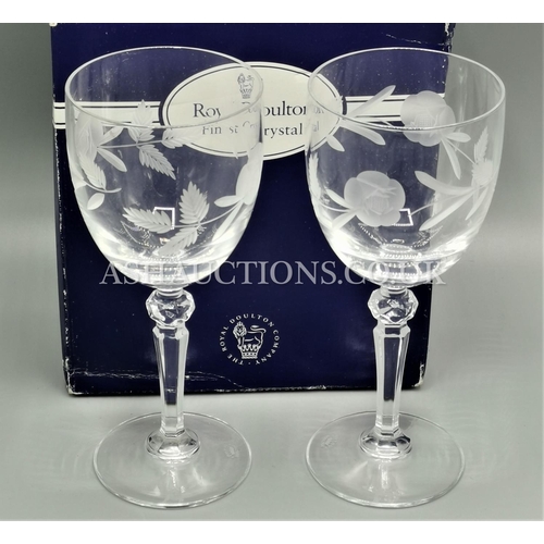 129 - ROYAL DOULTON CRYSTAL (Boxed Set Of Two) COUNTRY ROSE GOBLETS