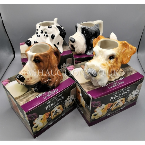 140A - WILLOW HALL (U.S.A.) Large CERAMIC CANINE CHARACTER MUGS (4) 18.5 cm,BEARDED COLLIE 18.8 cm, DALMATI... 